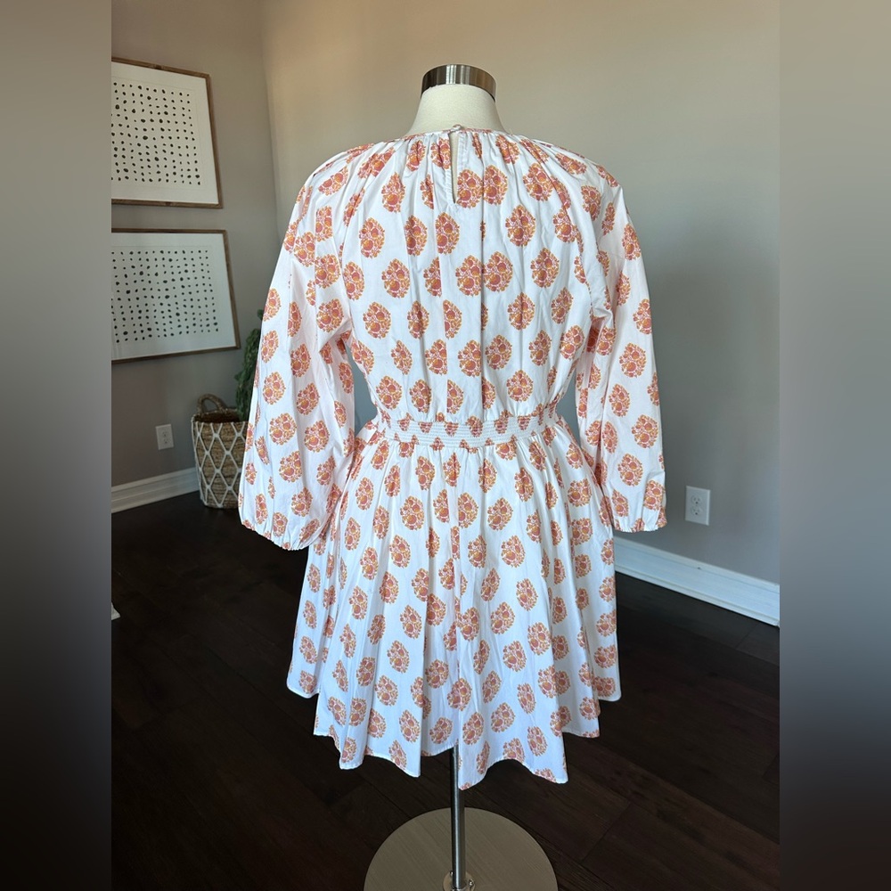 J. Crew Cotton Smocked-Waist Mini Dress Gathered Floral Block Print Large NWOT - Picture 8 of 16